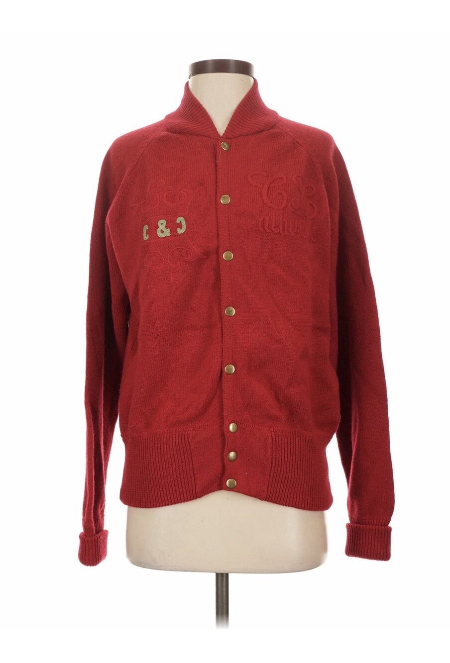 VTG Catch & Chase Red Wool Varsity Cardigan Sweater L